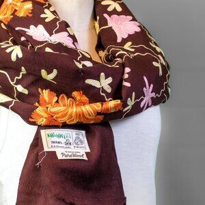 KASHMIRI Floral Shawl | Kashmir Wool Hand-Embroidered Floral Shawl | 72” x 24”